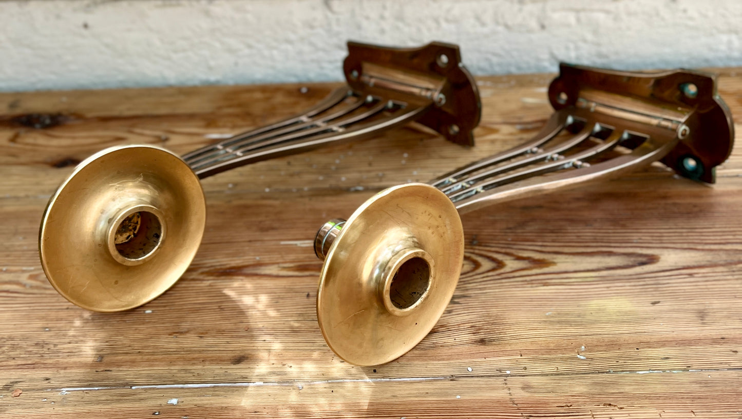 Par Art Nouveau messing væglysestager