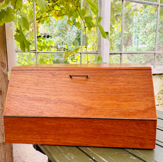 Wall-mounted teak cabinet with drop-down door