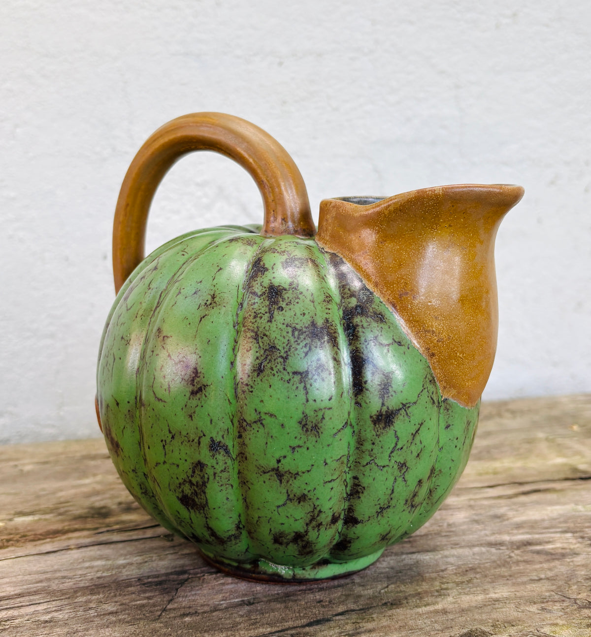 Louis Lourioux pumpkin pitcher in glazed stoneware