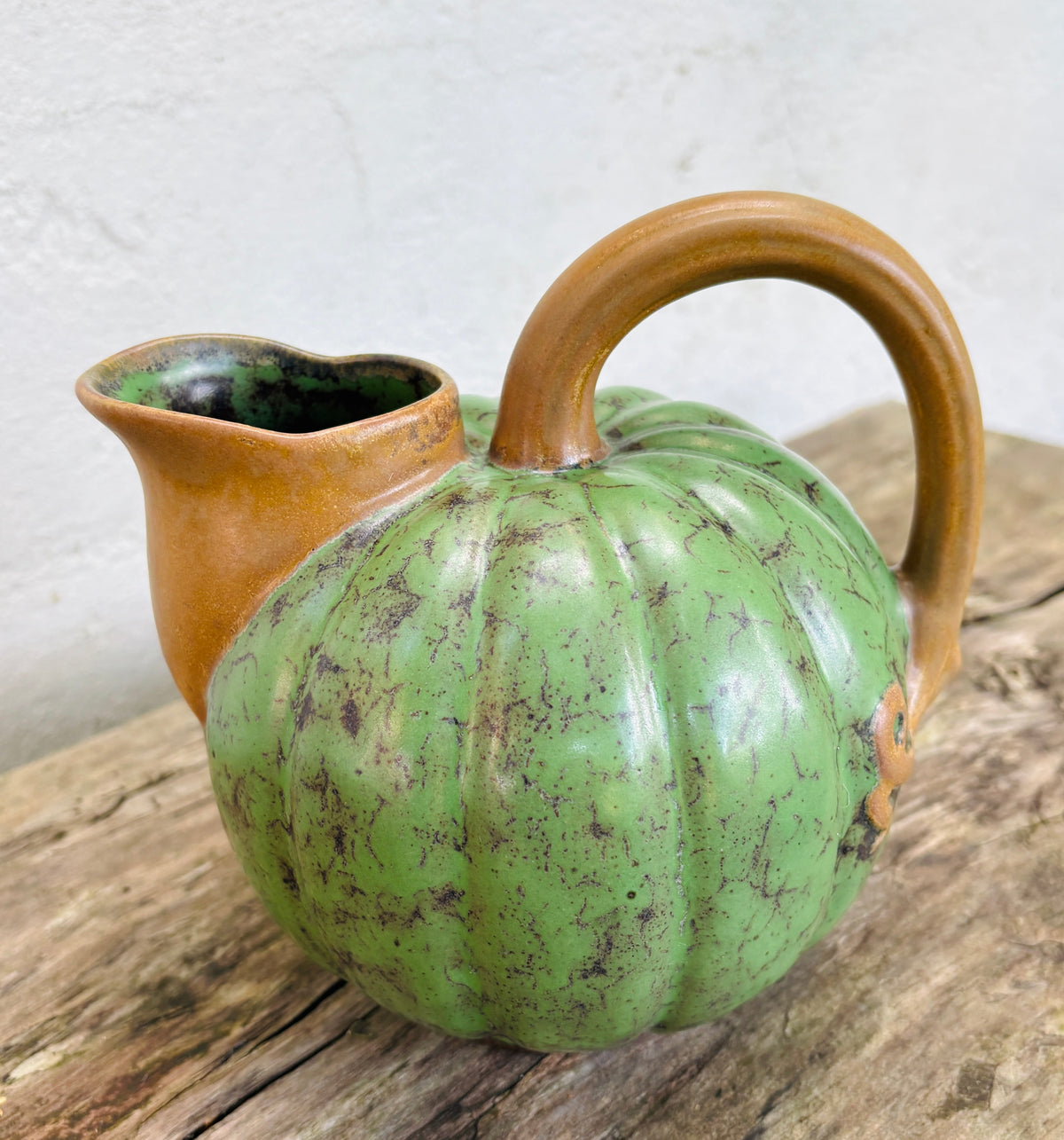 Louis Lourioux pumpkin pitcher in glazed stoneware