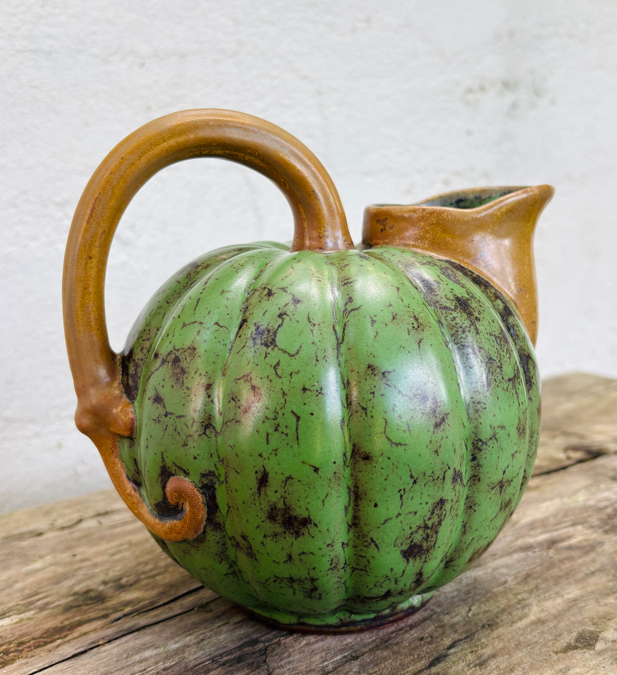 Louis Lourioux pumpkin pitcher in glazed stoneware