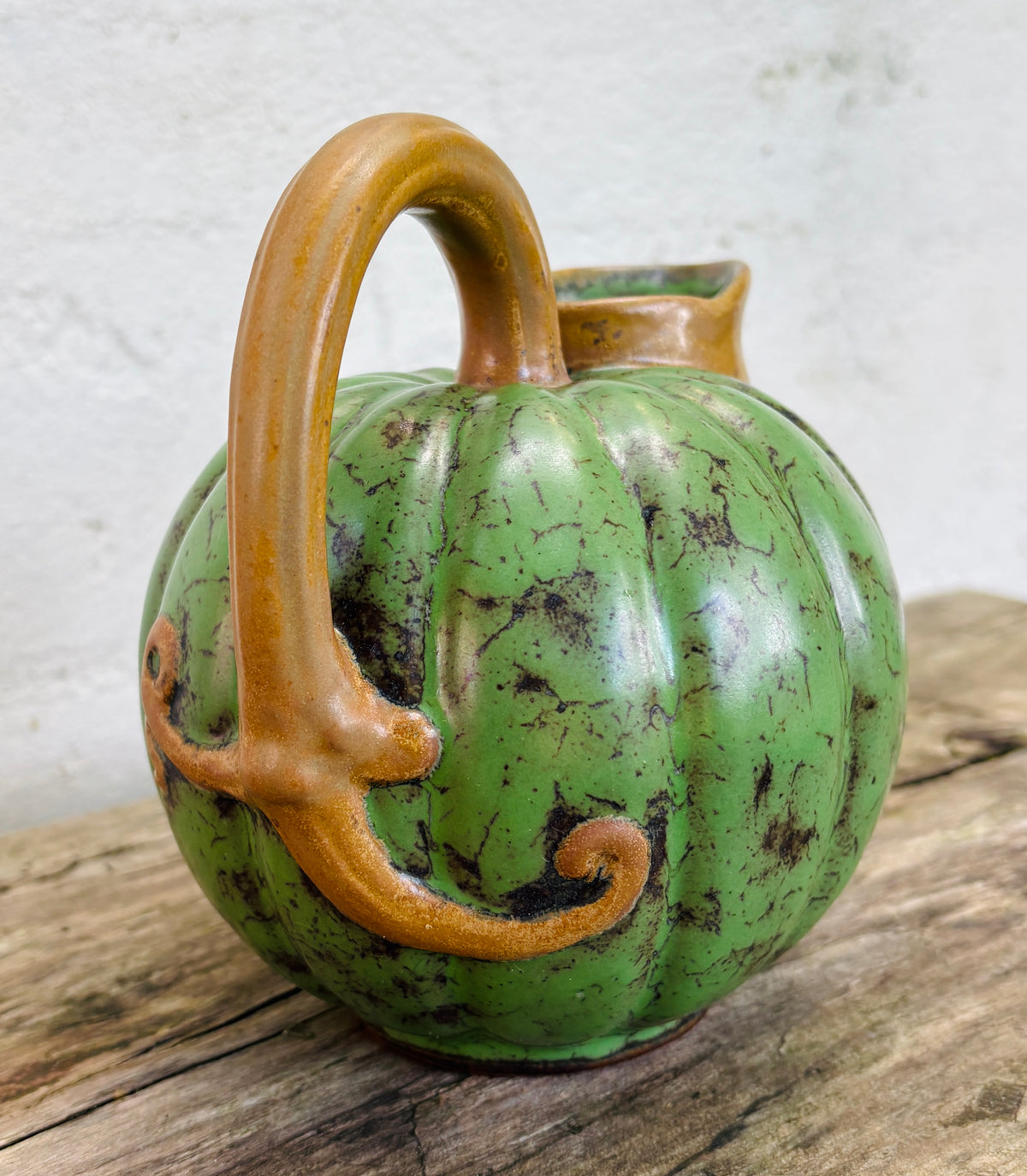 Louis Lourioux pumpkin pitcher in glazed stoneware