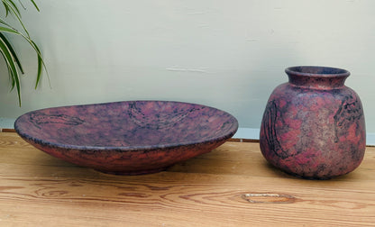 Vintage Ruscha Art Keramik sæt – skål & vase