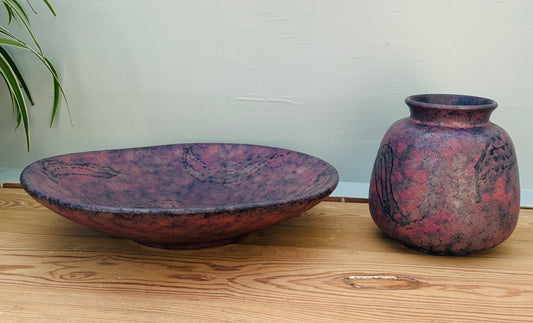 Vintage Ruscha Art Keramik sæt – skål & vase