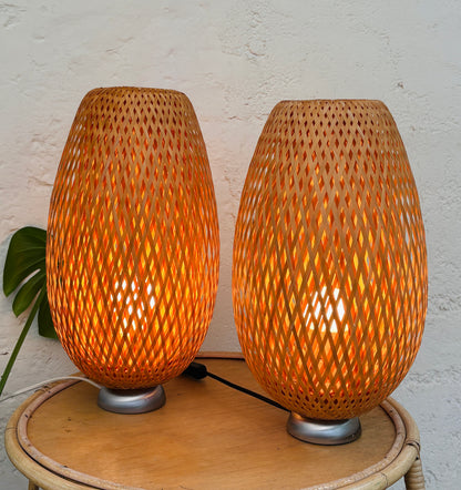 Ikea bordlamper i flettet bambus, sæt på 2