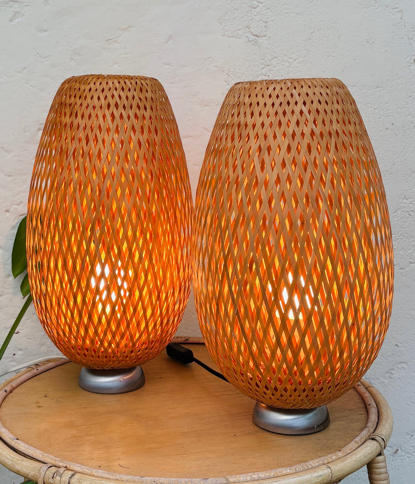 Ikea bordlamper i flettet bambus, sæt på 2
