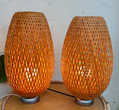 Ikea bordlamper i flettet bambus, sæt på 2