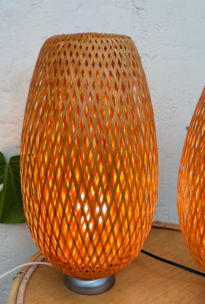 Ikea bordlamper i flettet bambus, sæt på 2