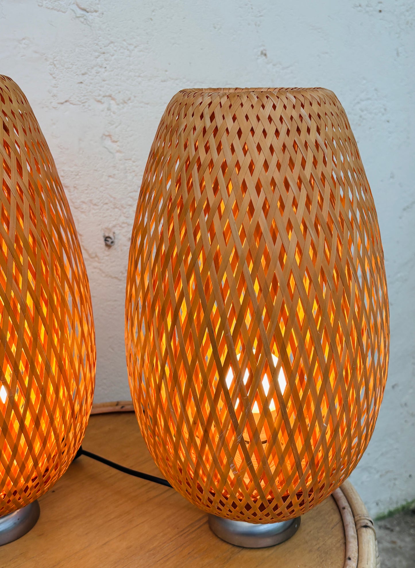 Ikea bordlamper i flettet bambus, sæt på 2