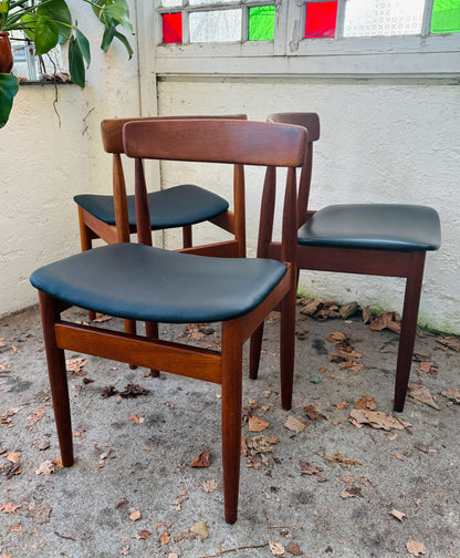 3 vintage stole i massiv teak og eg – Farsø Stolefabrik, 1960’erne